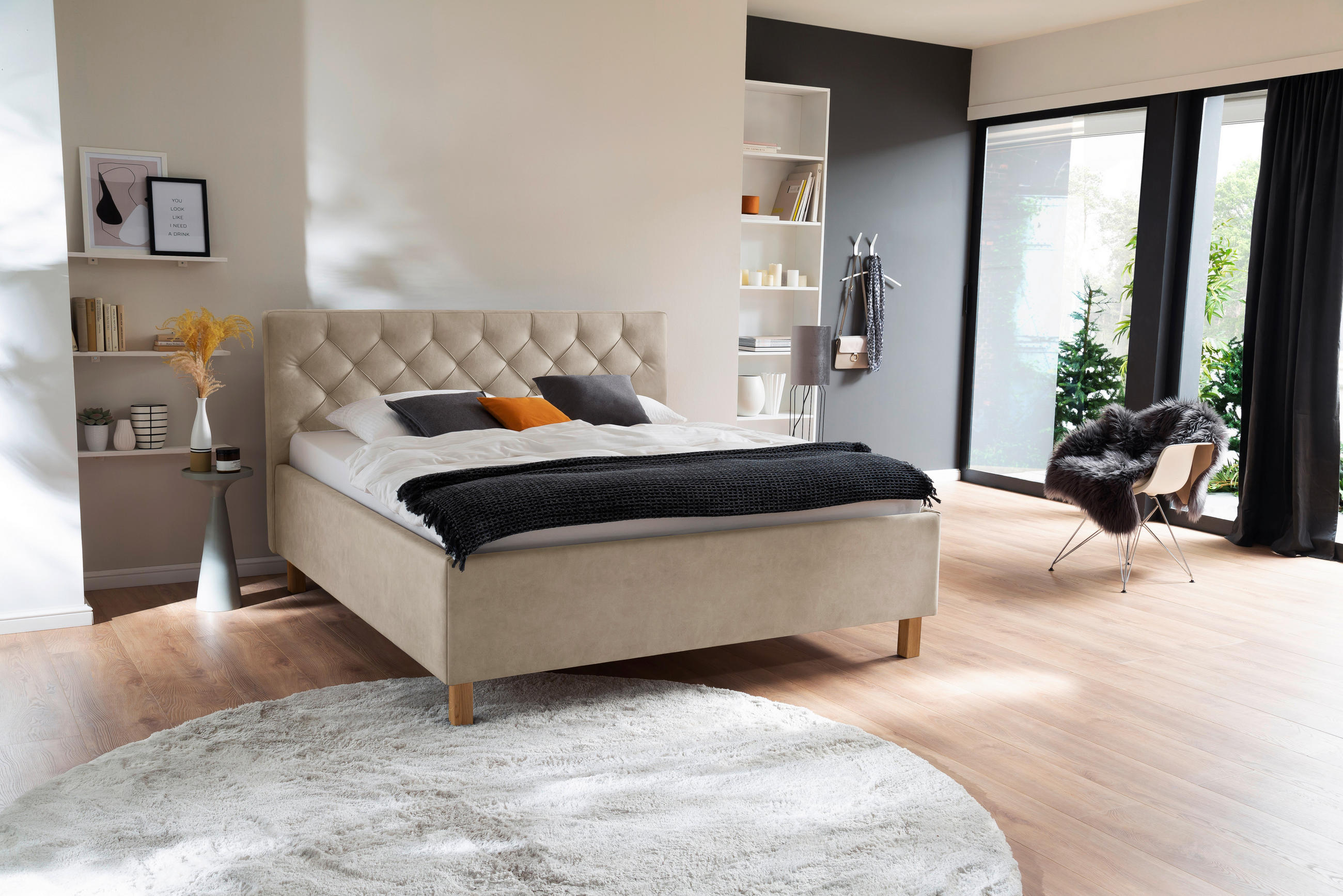 POLSTERBETT 160/200 cm in Beige - Beige, MODERN, Holz/Holzwerkstoff (160/200cm) - Visionight