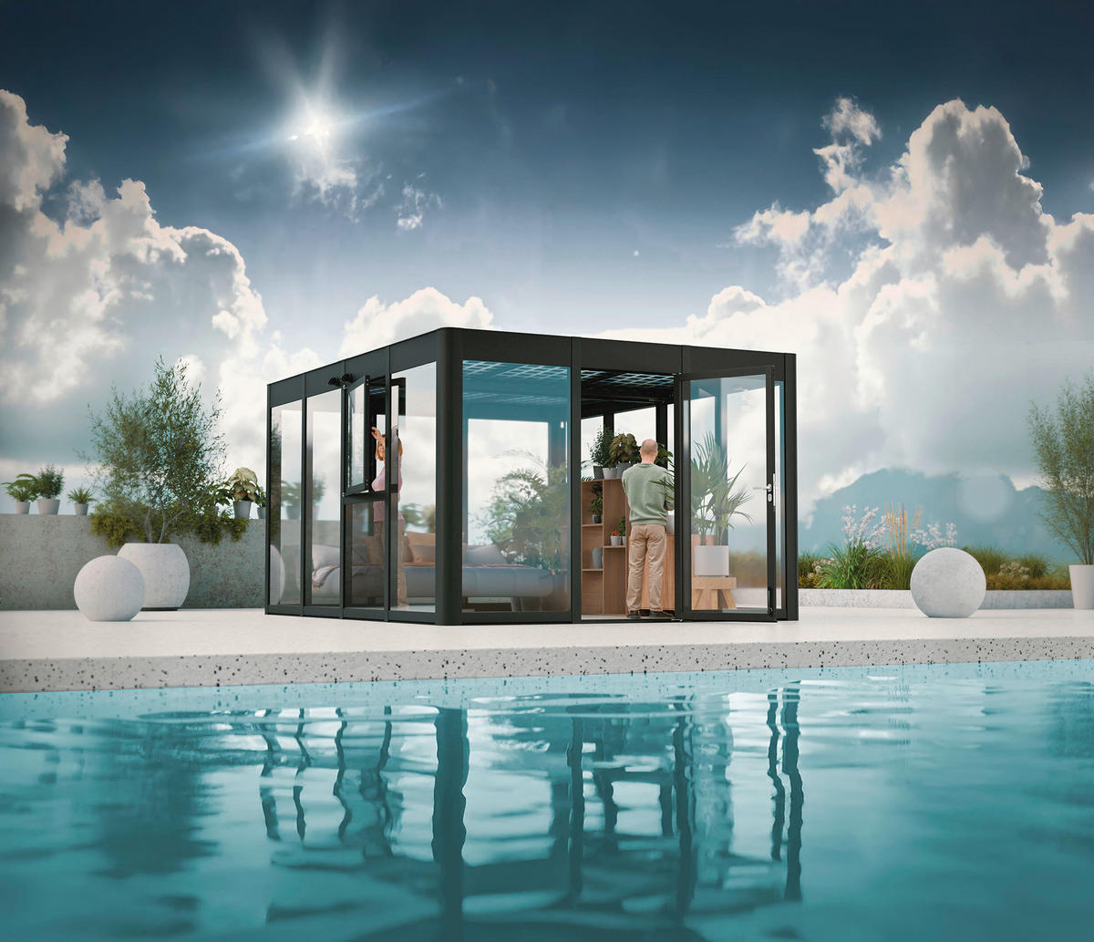GERÄTEHAUS 338/229/233 cm  - Anthrazit, Basics, Glas/Metall (338/229/233cm)