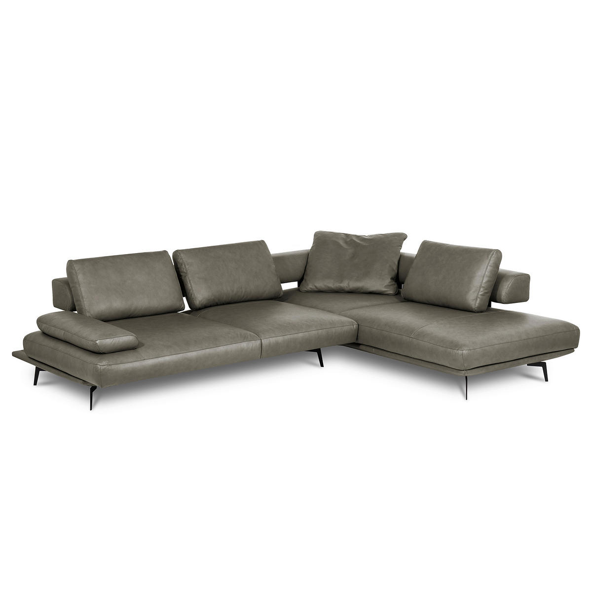 ECKSOFA  in Echtleder Grau  306/237 cm  - Schwarz/Grau, Design, Leder/Metall (306/237cm) - Livetastic