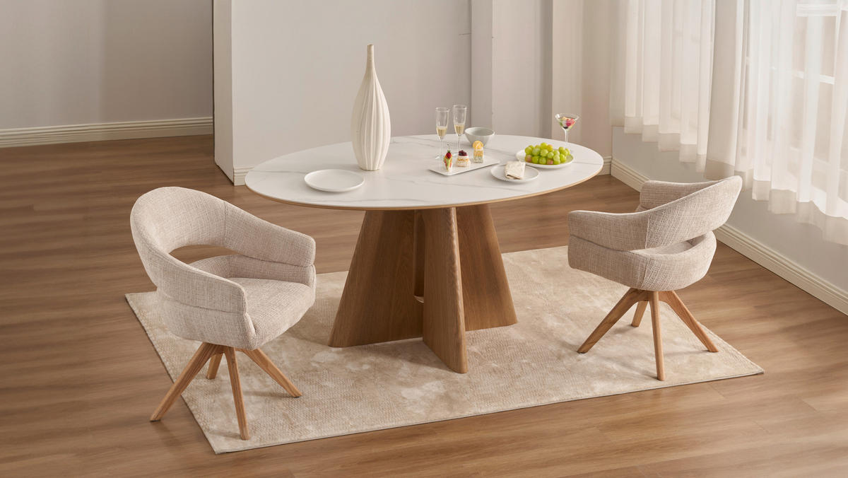 ARMLEHNSTUHL in Holz, Textil Eichefarben, Beige  - Eichefarben/Beige, MODERN, Holz/Textil (58/85/62cm) - Livetastic