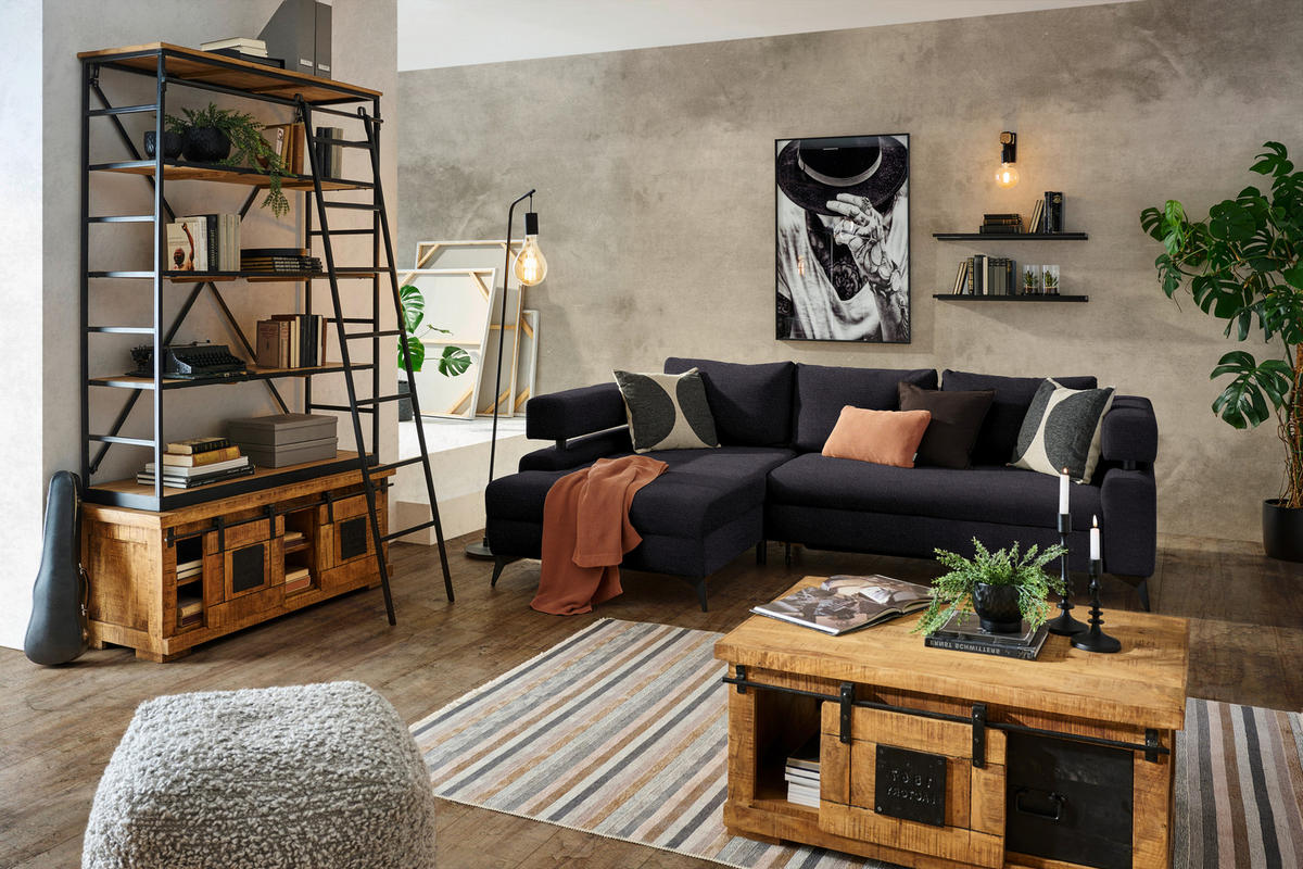 ECKSOFA in Chenille Schwarz  - Schwarz, Konventionell, Textil/Metall (184/265cm) - Hom`in