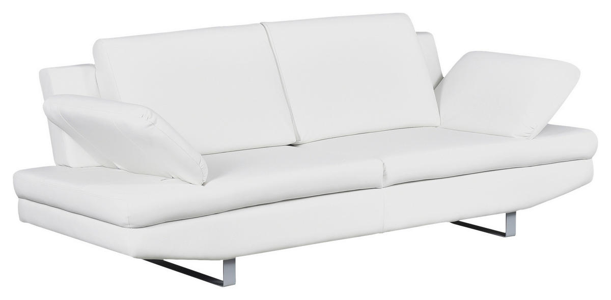 3-SITZER-SOFA in Lederlook Weiss  - Weiss/Grau, Design, Textil/Metall (218/78/88cm) - MID.YOU