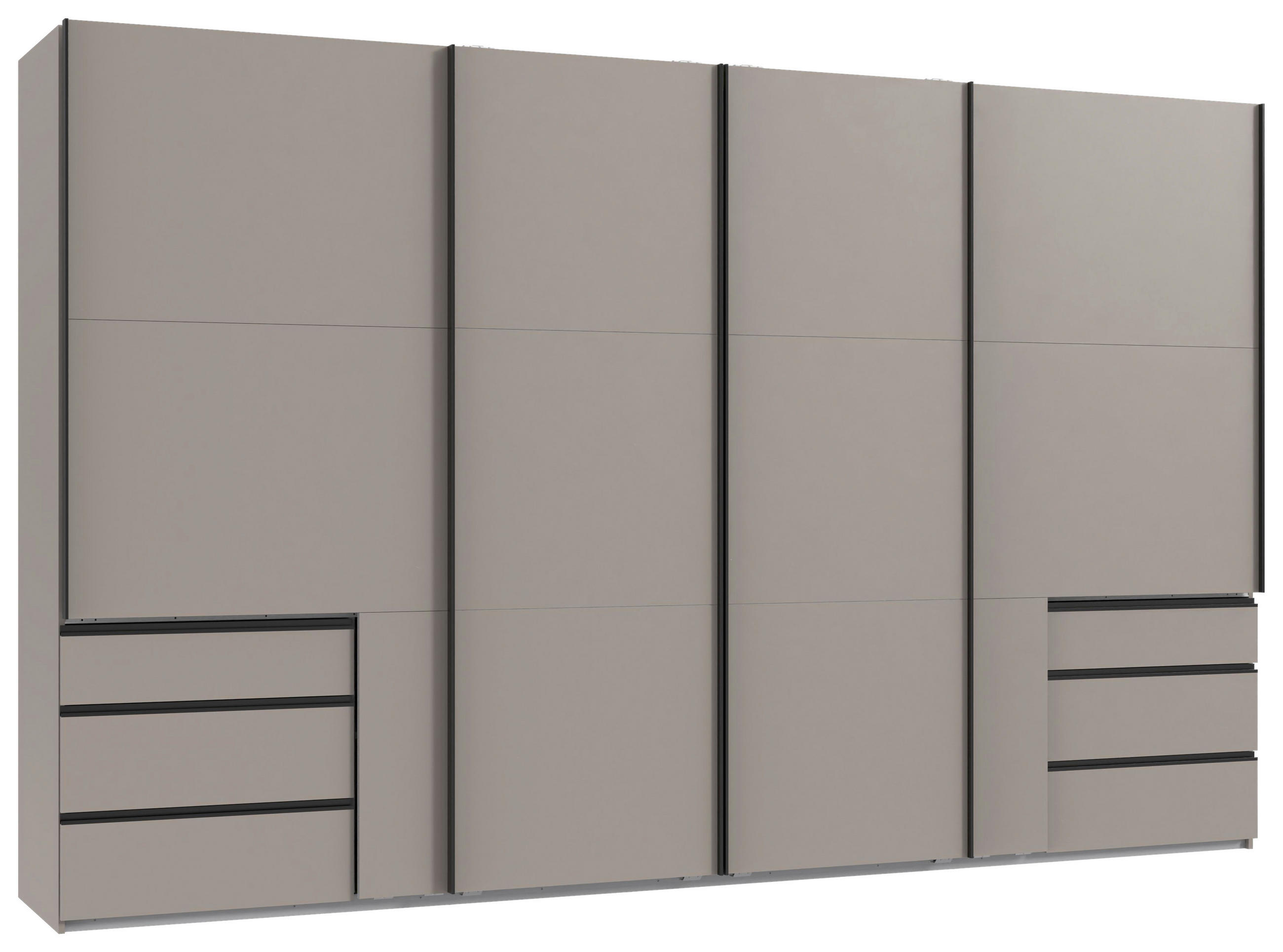 SCHWEBETÜRENSCHRANK 350/216/65 cm 4-türig Grau, Sahara  - Schwarz/Grau, Basics, Holzwerkstoff/Metall (350/216/65cm) - MID.YOU