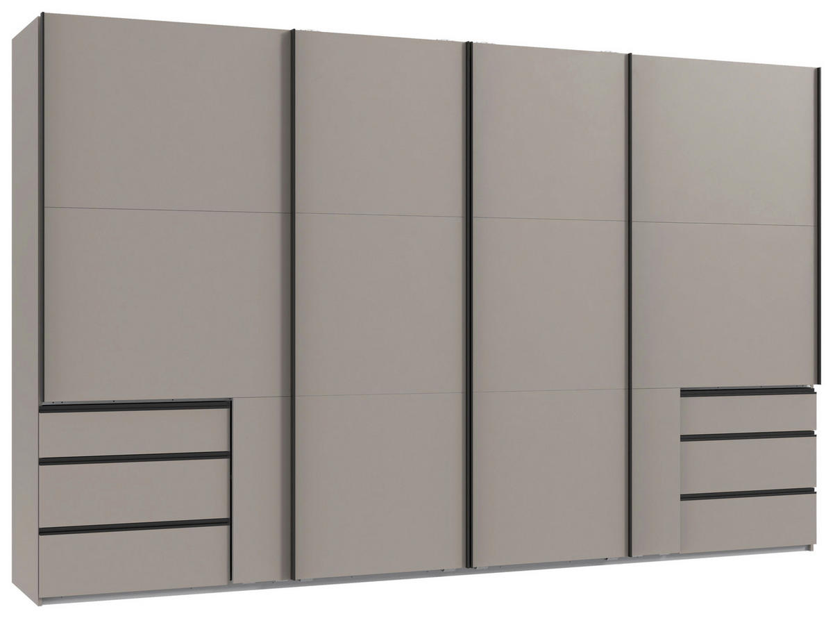 SCHWEBETÜRENSCHRANK 350/216/65 cm 4-türig Grau, Sahara  - Schwarz/Grau, Basics, Holzwerkstoff/Metall (350/216/65cm) - MID.YOU