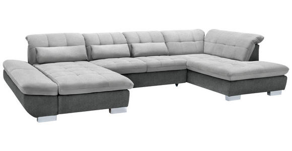 WOHNLANDSCHAFT  in Mikrofaser Hellgrau  - Chromfarben/Hellgrau, Design, Kunststoff/Textil (204/350/211cm) - Xora