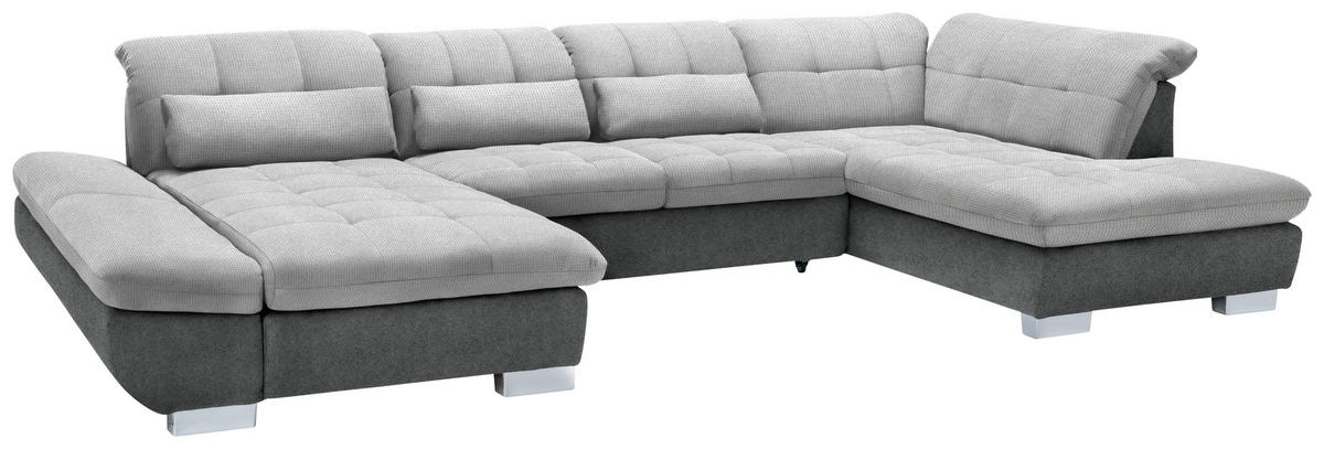 WOHNLANDSCHAFT in Mikrofaser Hellgrau  - Chromfarben/Hellgrau, Design, Kunststoff/Textil (204/350/211cm) - Xora