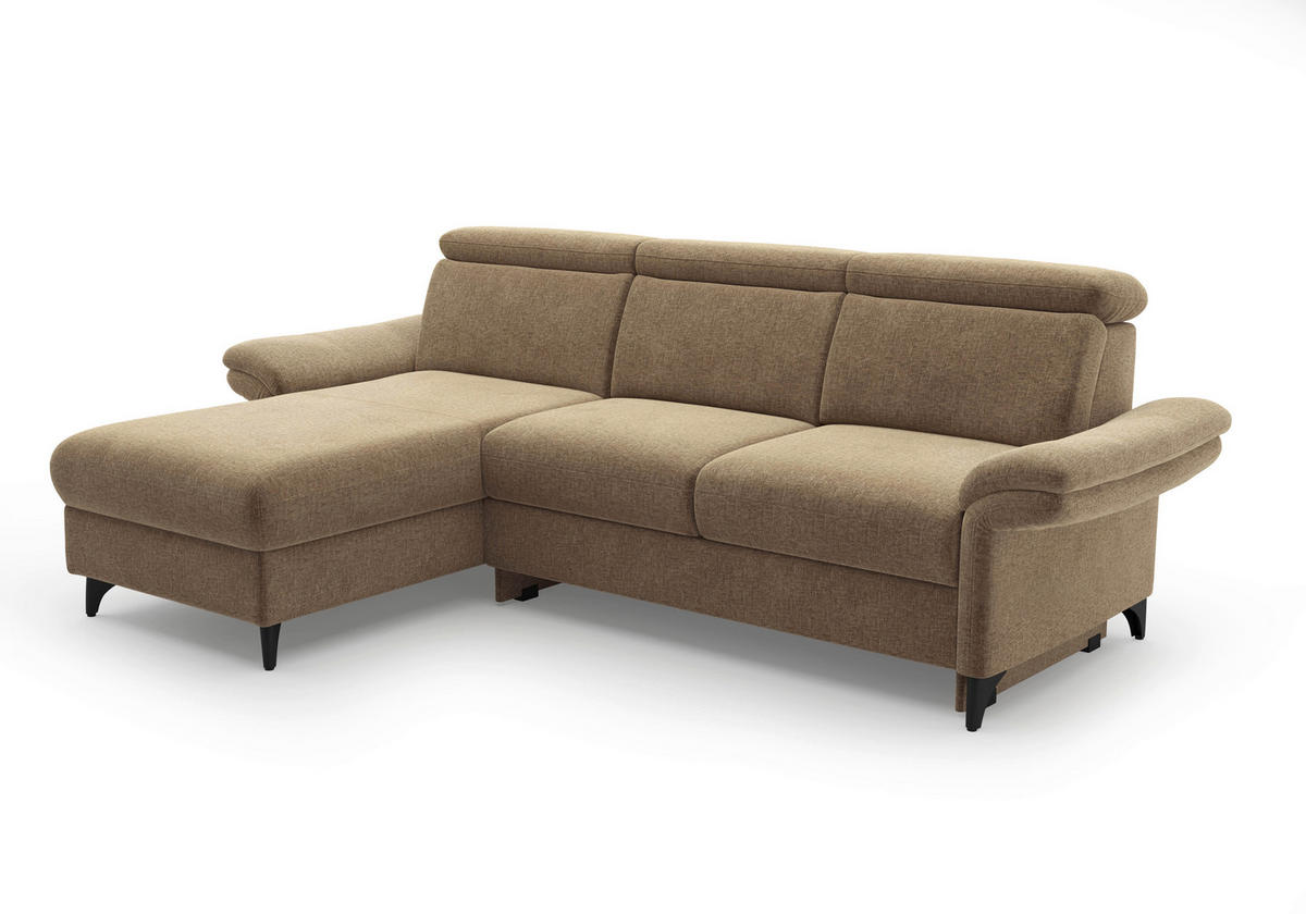 ECKSOFA Flachgewebe Hellbraun  - Hellbraun/Schwarz, Konventionell, Textil/Metall (166/253cm) - Sit & More