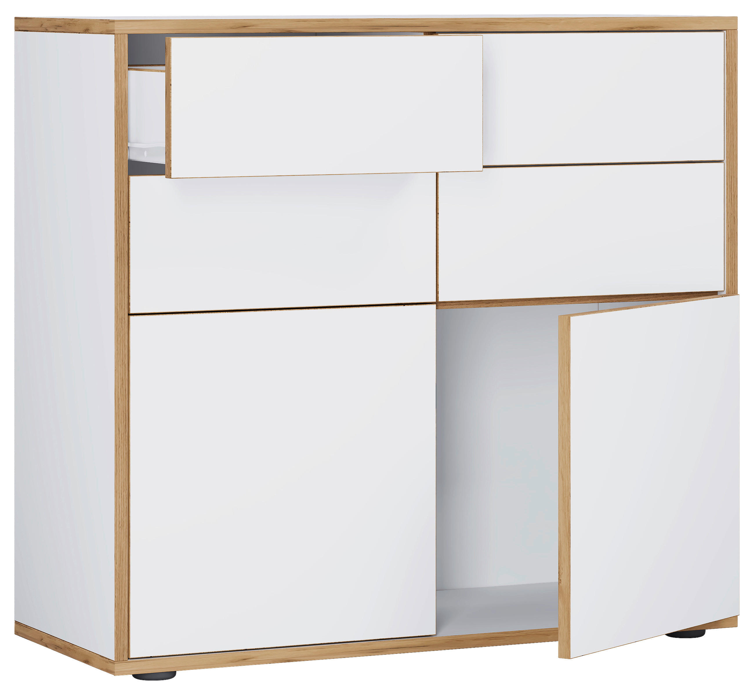 KOMMODE 100/74/33 cm  in Weiss, Honigeiche  - Honigeiche/Weiss, Design, Holzwerkstoff/Kunststoff (100/74/33cm) - MID.YOU