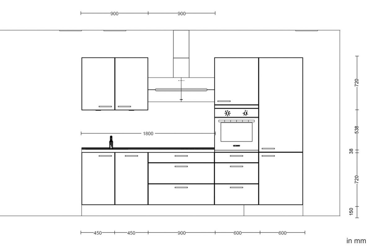 KÜCHENLEERBLOCK 300 cm   in Eichefarben, Dunkelgrün  - Dunkelgrün/Eichefarben, MODERN, Holzwerkstoff/Metall (300cm) - Nobilia