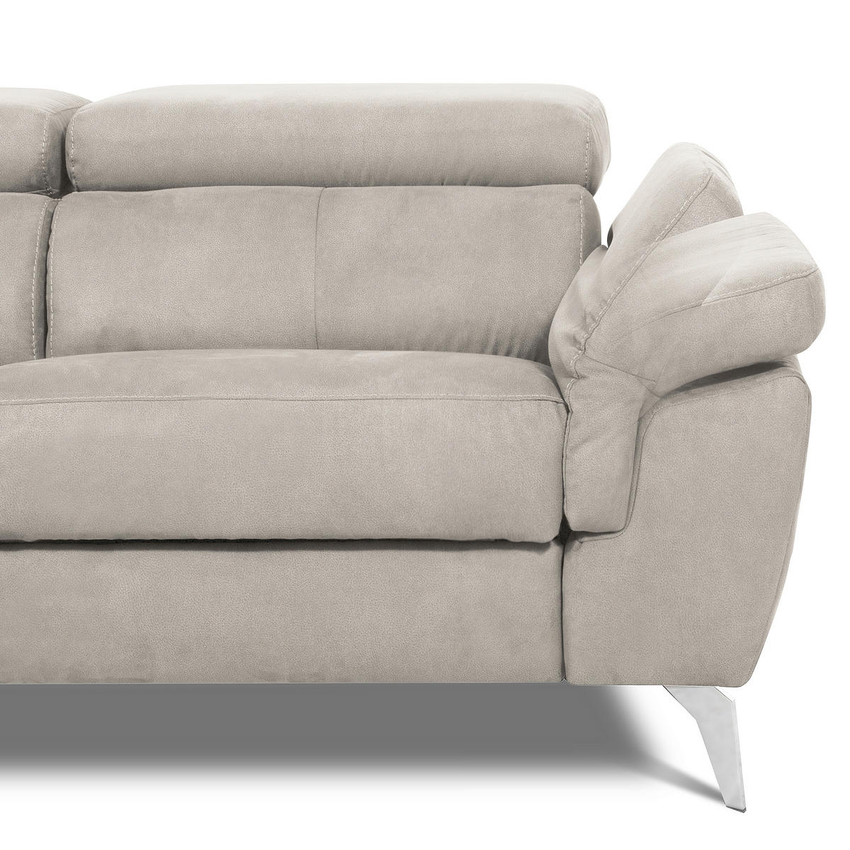 ECKSOFA SONO in Lederlook Hellgrau Armteilverstellung, Kopfteilverstellung  210/265 cm  - Chromfarben/Hellgrau, Design, Textil/Metall (210/265cm) - Livetastic