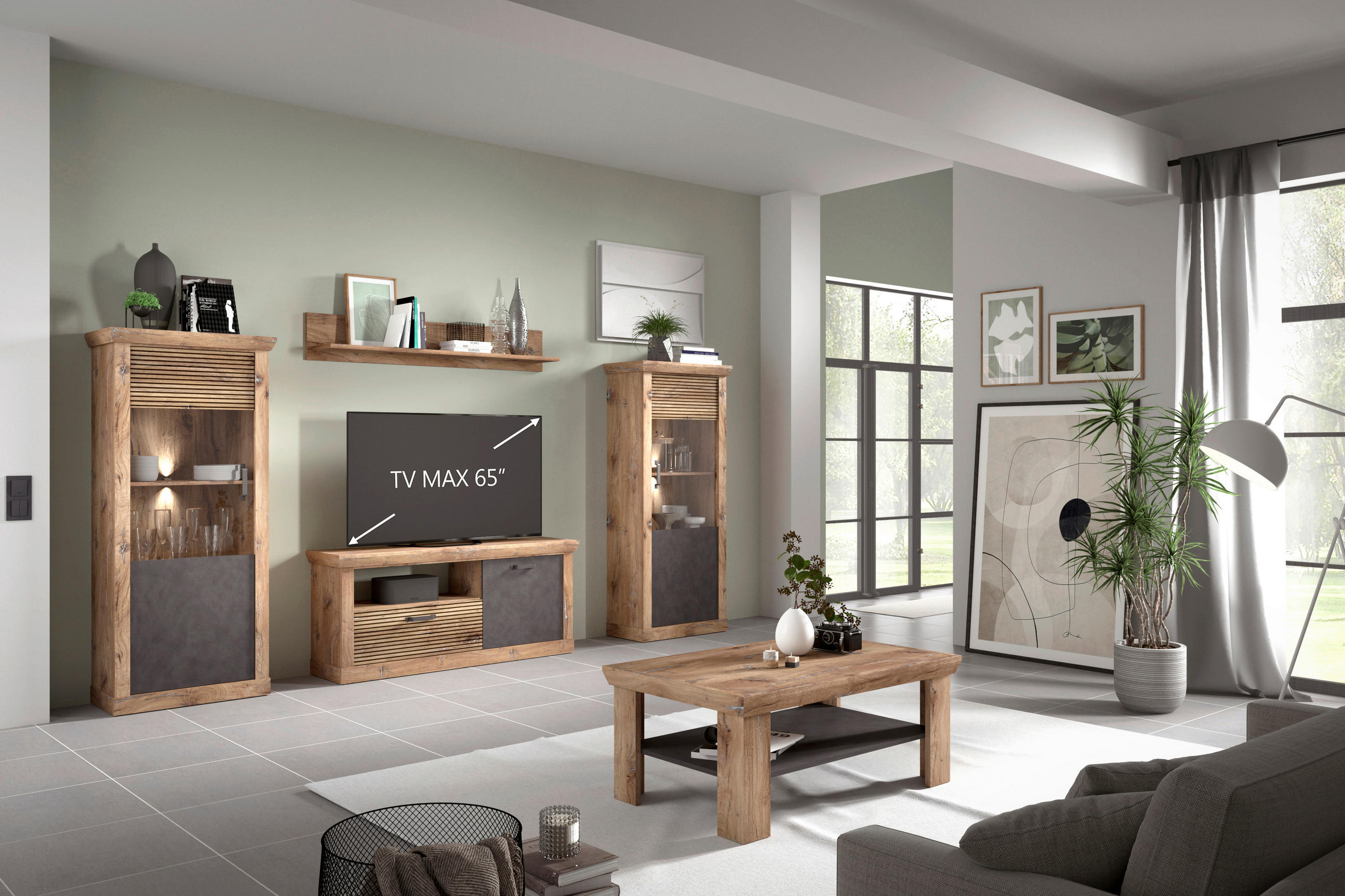 OBÝVACIA STENA, antracitová, farba duba - čierna/farba duba, Konventionell, kompozitné drevo/plast (332/180/40cm) - Livetastic
