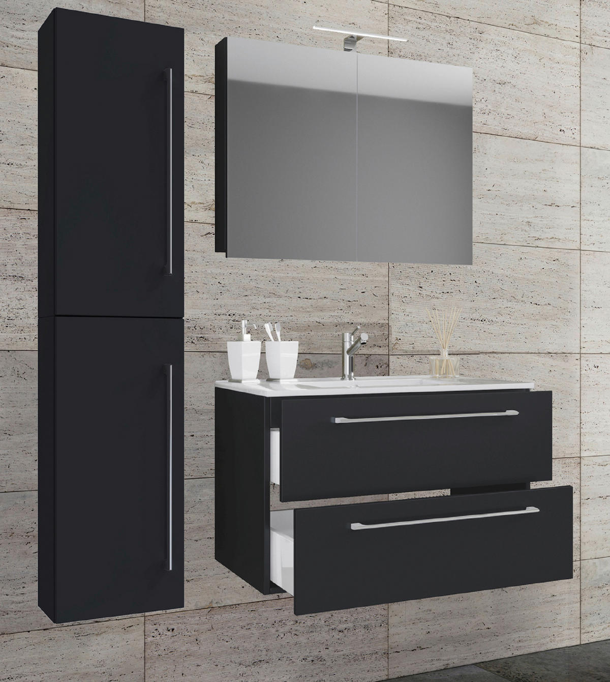 BADEZIMMER 4-teilig  in 93 cm  - Weiss/Alufarben, Modern, Keramik/Holzwerkstoff (93cm) - MID.YOU