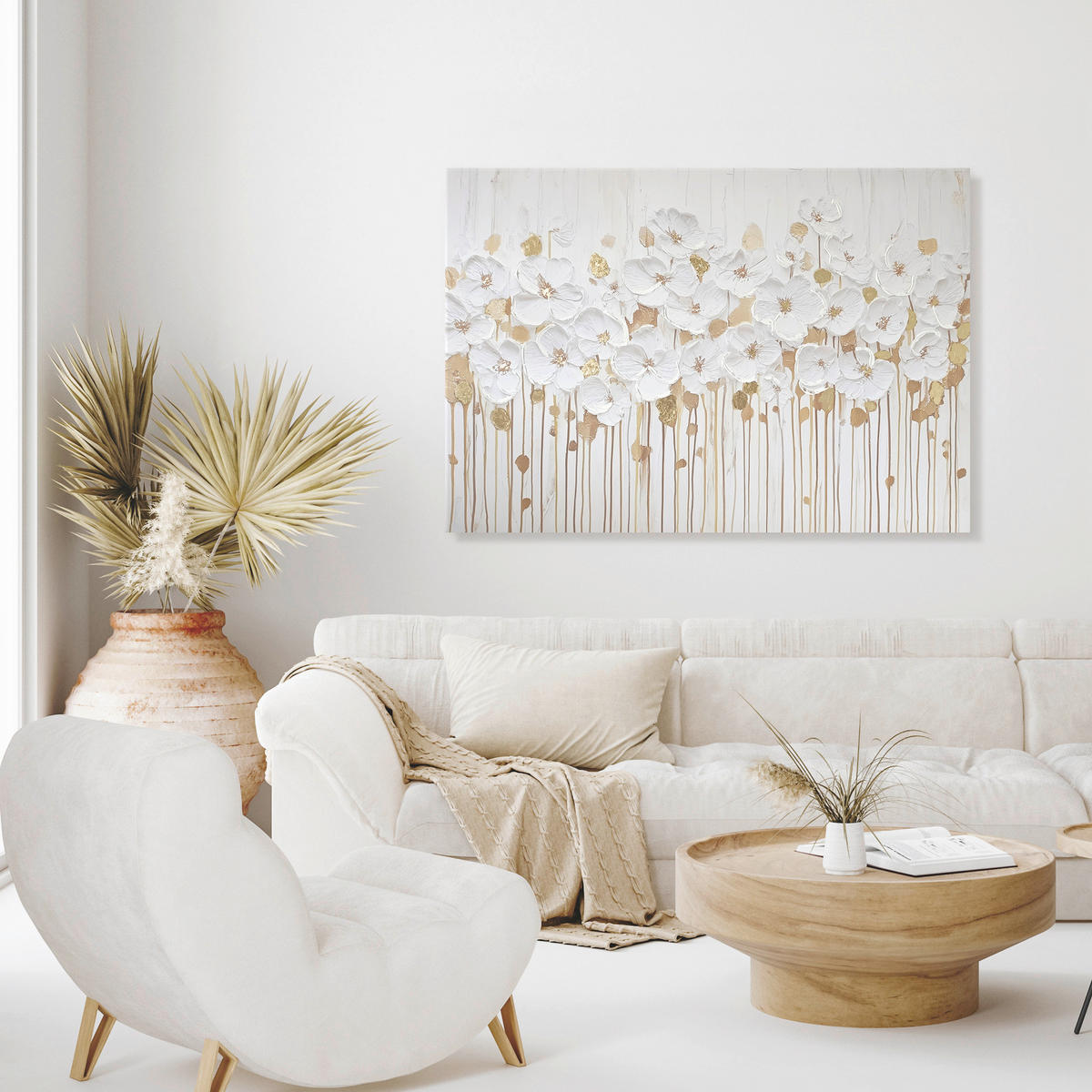 LEINWANDBILD Blumen 70/100 cm  - Goldfarben/Weiß, Basics, Holz/Textil (70/100cm)
