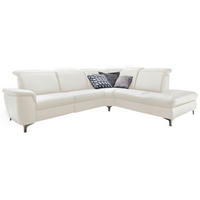 ECKSOFA in Echtleder Weiß  - Alufarben/Weiß, Design, Leder/Metall (292/242cm) - Cantus
