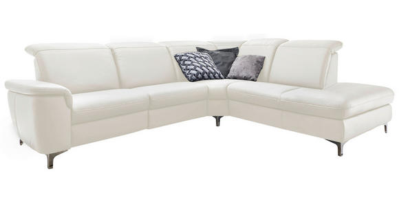 ECKSOFA in Echtleder Weiß  - Alufarben/Weiß, Design, Leder/Metall (289/242cm) - Cantus