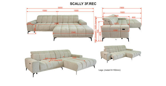 ECKSOFA inkl.Funktionen Hellgrau Chenille  - Hellgrau/Schwarz, MODERN, Textil/Metall (195/300cm) - Xora