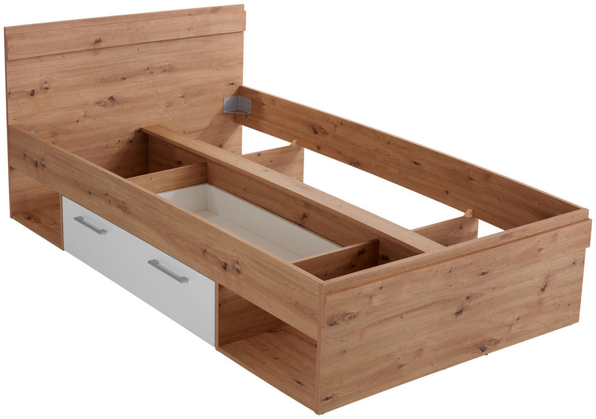 BETT 120/200 cm  in Weiß, Eiche Artisan  - Eiche Artisan/Weiß, MODERN (120/200cm) - Ondega