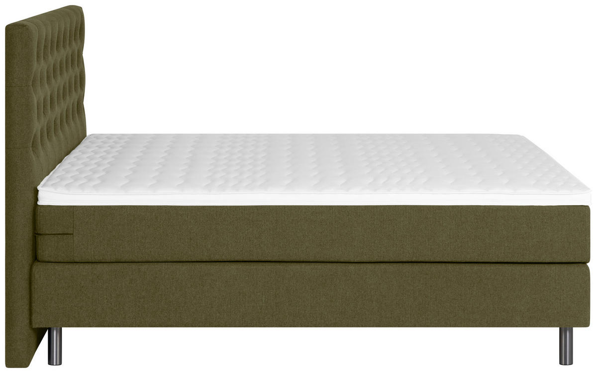 BOXSPRINGBETT 180/200 cm  in Olivgrün  - Silberfarben/Olivgrün, KONVENTIONELL, Textil/Metall (180/200cm) - Welnova