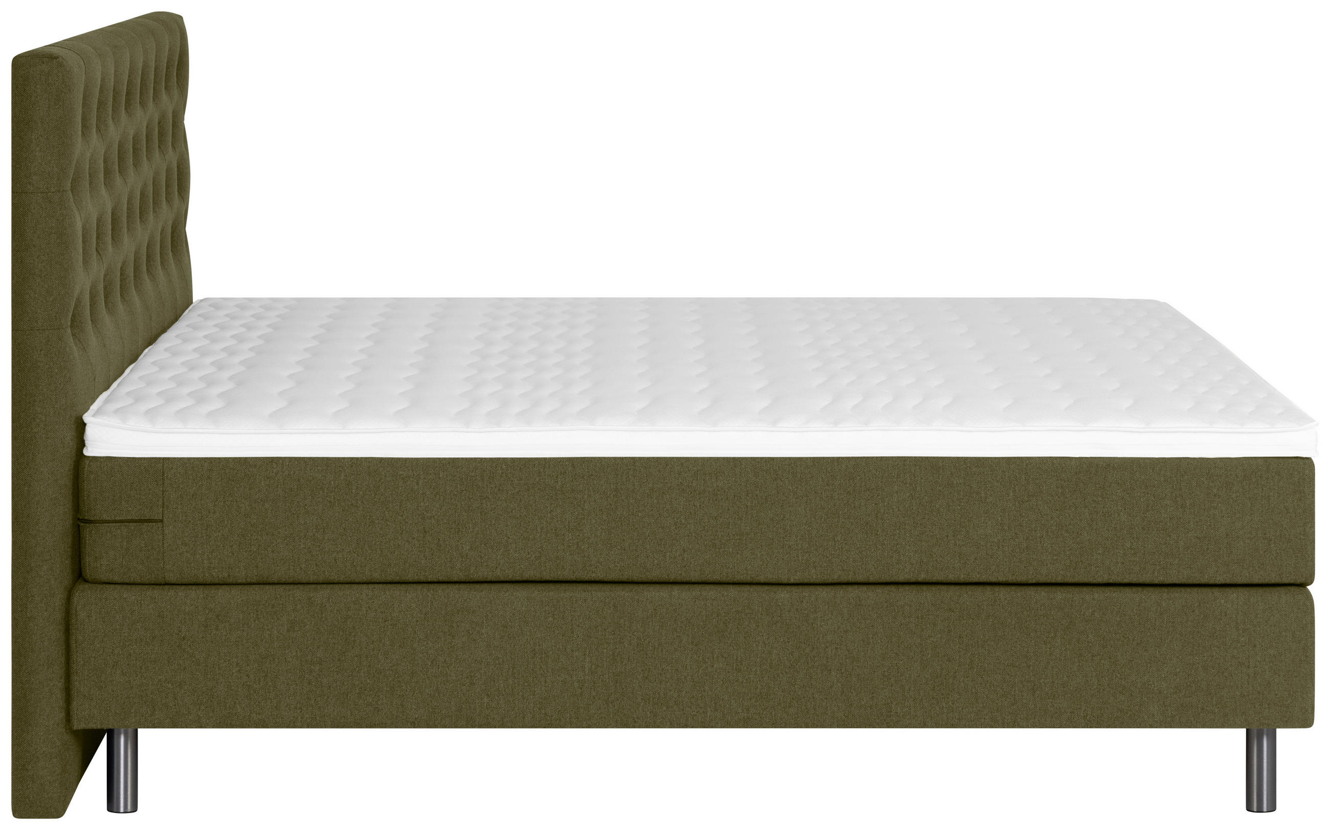 Thumbnail - Welnova Boxspringbett, Olivgrün, Textil, H3 + H4, 7-Zonen, Höhe ca. 21 cm, 140x200 cm, gepolstertes Kopfteil, Stoffauswa...