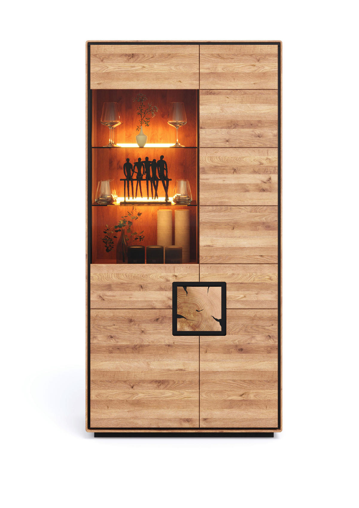 VITRINE  in massiv Wildeiche Schwarz, Wildeiche  - Wildeiche/Schwarz, Basics, Holz (100/203/40cm) - Livetastic