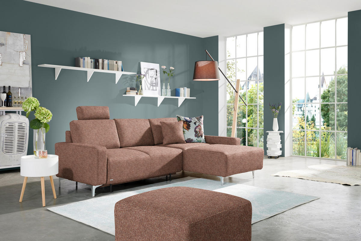 ECKSOFA  in Mikrovelours Terracotta  248/160 cm  - Terracotta/Alufarben, Design, Textil/Metall (248/160cm) - Sedda