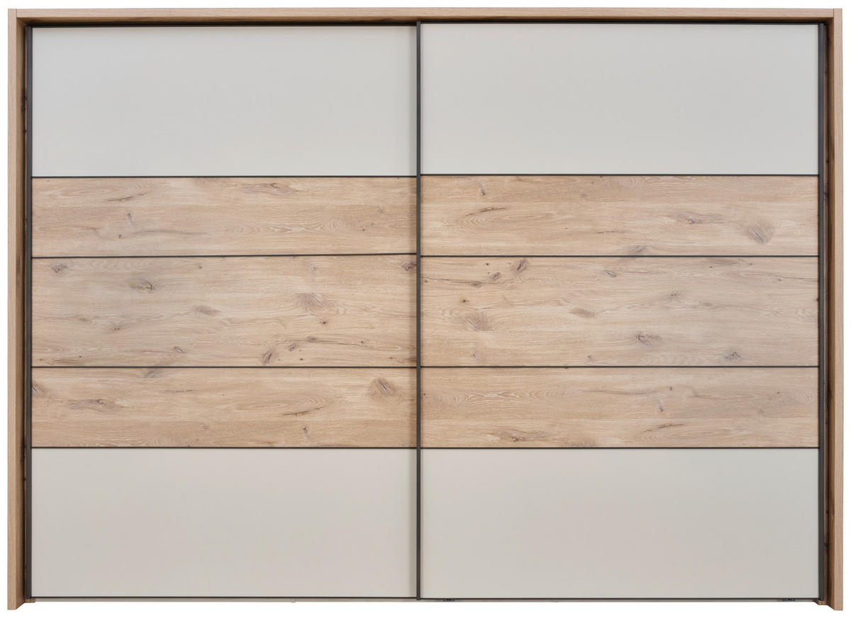 SCHWEBETÜRENSCHRANK in Champagner, Eichefarben  - Schieferfarben/Champagner, Konventionell, Holzwerkstoff (300/217/68cm) - Voleo
