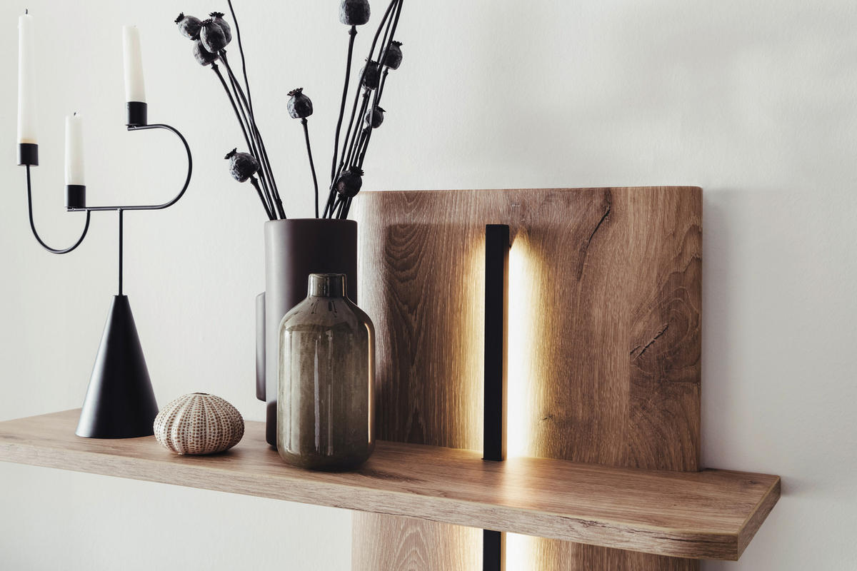 WOHNWAND  in Anthrazit, Eichefarben 285/208/50 cm  - Eichefarben/Anthrazit, Konventionell, Glas/Holzwerkstoff (285/208/50cm) - Cantus
