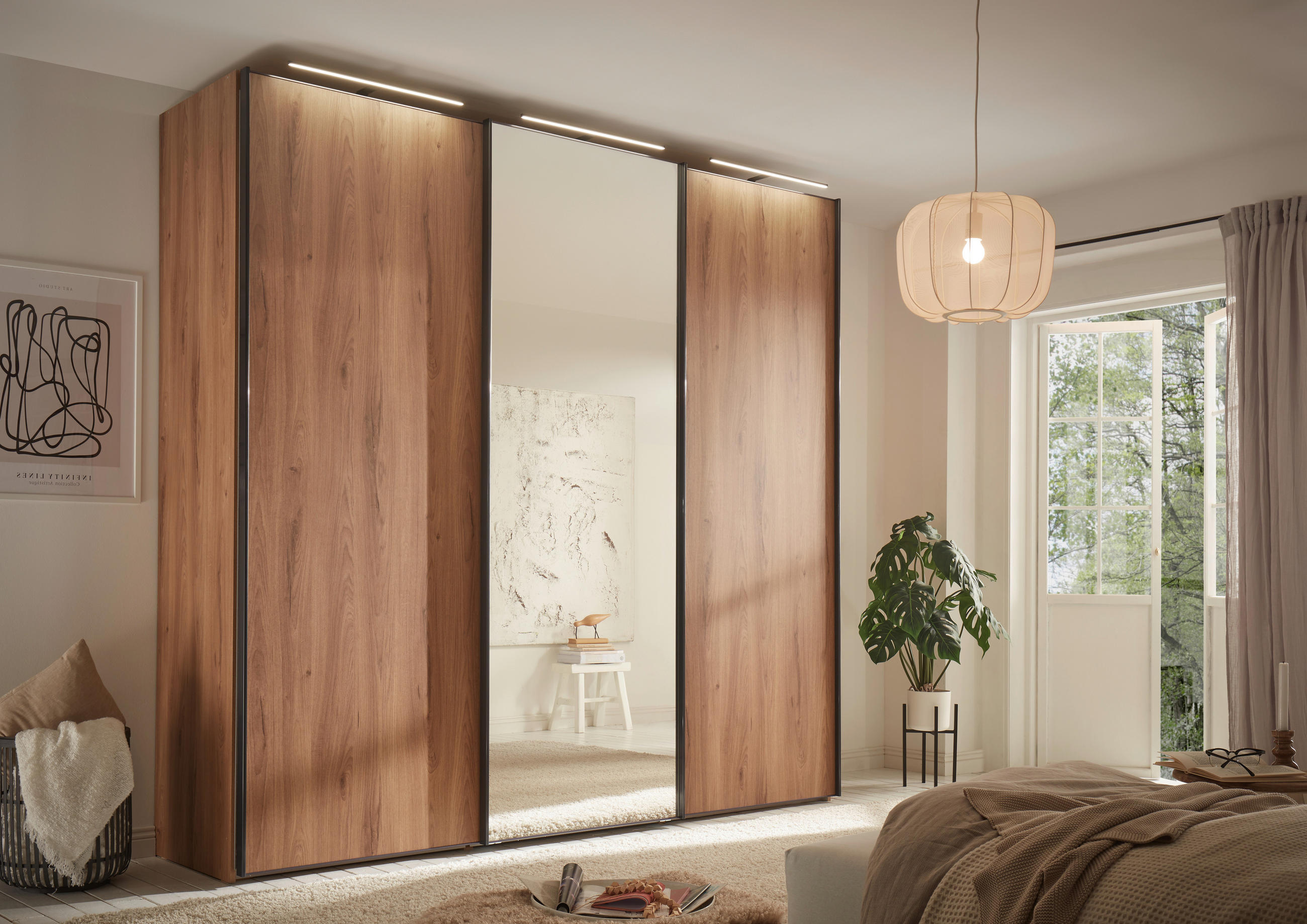 SCHWEBETÜRENSCHRANK  in Anthrazit, Schwarz, Eichefarben  - Eichefarben/Anthrazit, Design, Glas/Holz (200/240/68cm) - Dieter Knoll