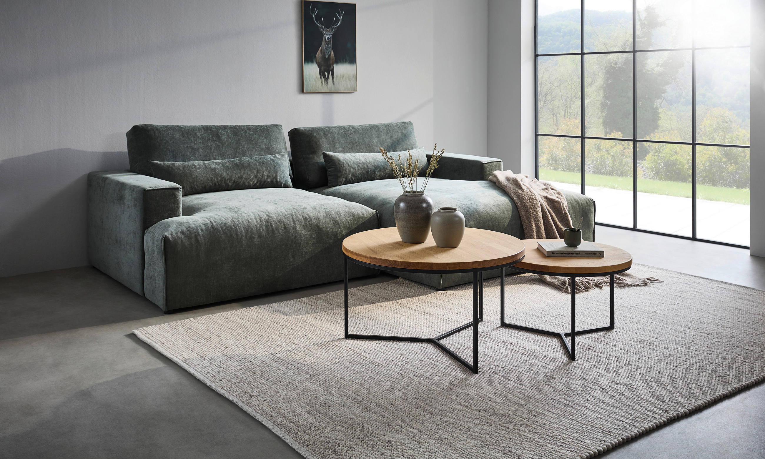 ECKSOFA Felicia Graugrün Struktur  - Schwarz/Graugrün, Design, Kunststoff/Textil (267/187cm) - Stylife