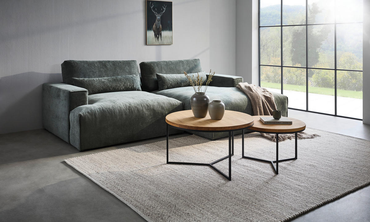 ECKSOFA Felicia Graugrün Struktur  - Schwarz/Graugrün, Design, Kunststoff/Textil (267/187cm) - Stylife