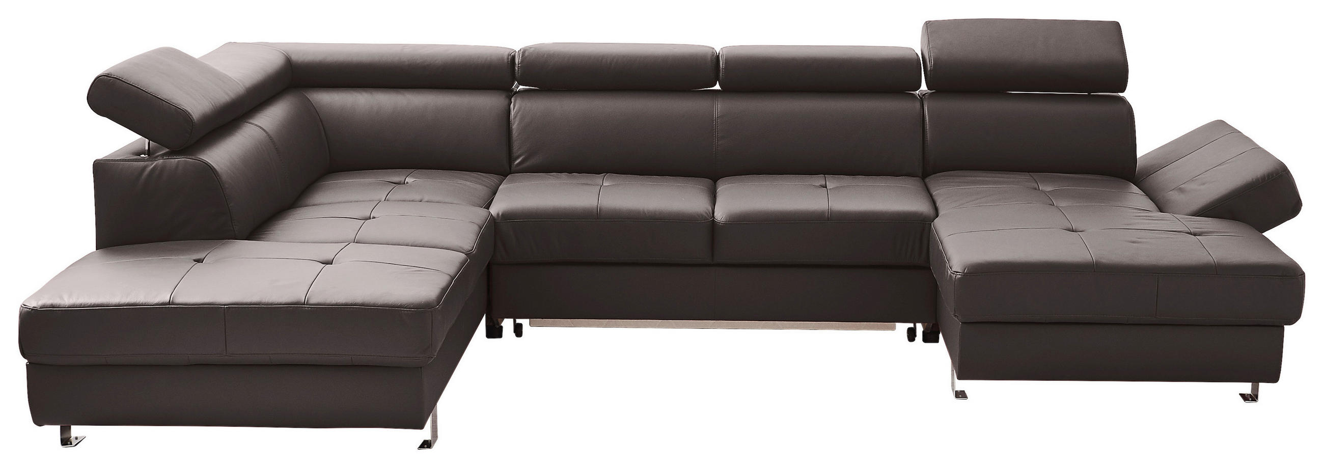 Wohnlandschaft inkl.Funktionen Dunkelbraun Kombination Echtleder/Lederlook  - Chromfarben/Dunkelbraun, Design, Leder/Textil (212/327/157cm) - Stylife