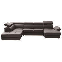 Wohnlandschaft inkl.Funktionen Dunkelbraun Kombination Echtleder/Lederlook  - Chromfarben/Dunkelbraun, Design, Leder/Textil (212/327/157cm) - Stylife
