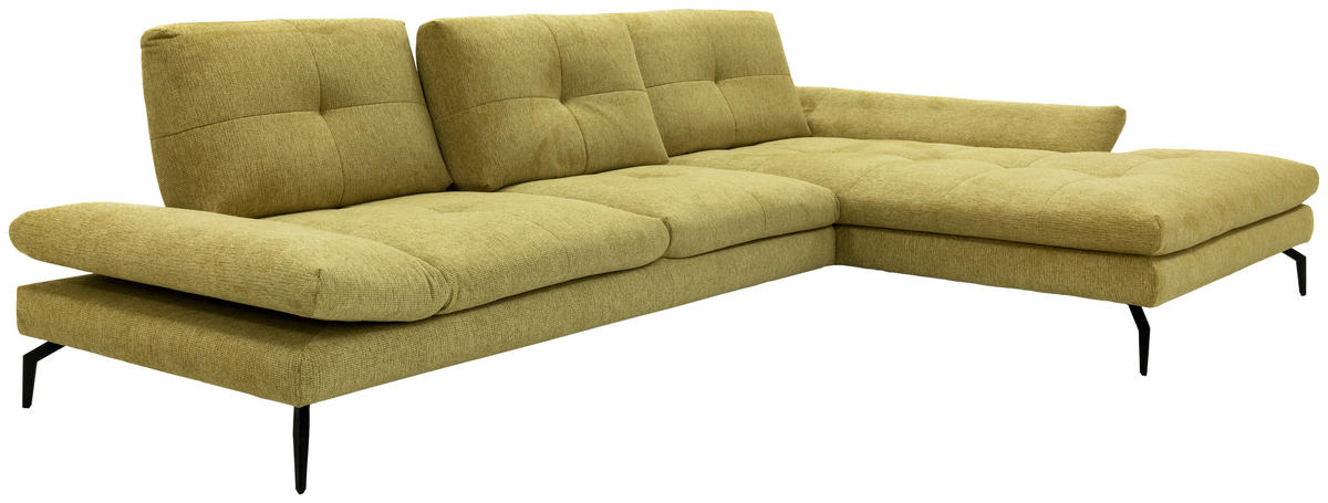 ECKSOFA Hellgelb Struktur Rücken echt  - Hellgelb/Schwarz, Design, Textil/Metall (340/203cm) - Chilliano