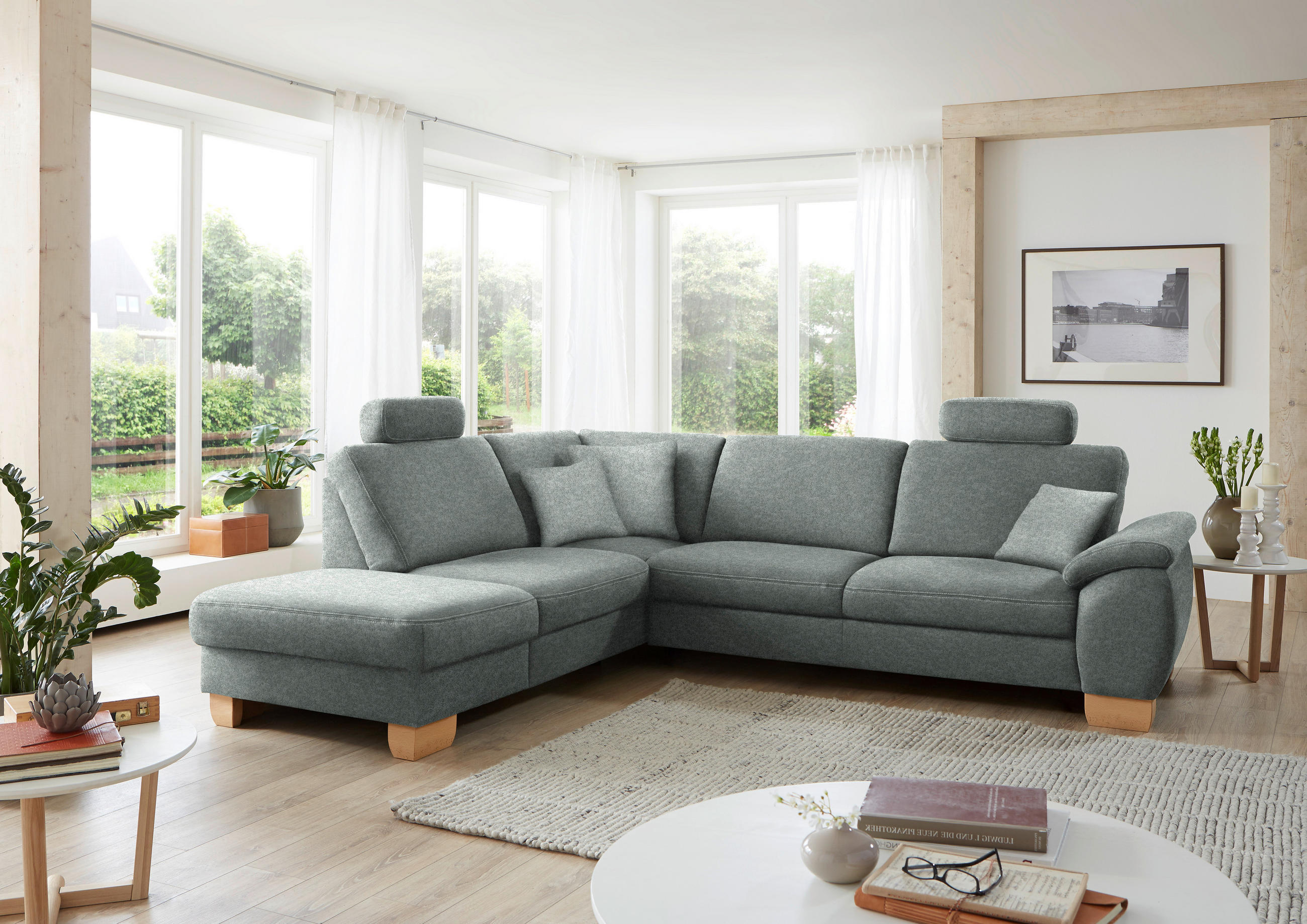 ECKSOFA in Mikrofaser Grau  - Wildeiche/Beige, Konventionell, Holz/Textil (236/286cm) - Voleo