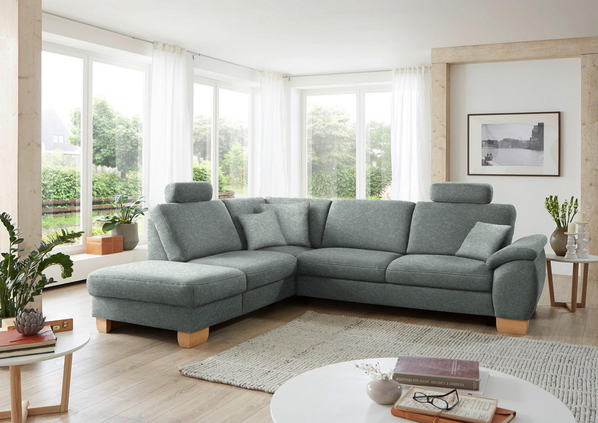 ECKSOFA in Mikrofaser Grau  - Wildeiche/Beige, Konventionell, Holz/Textil (236/286cm) - Voleo