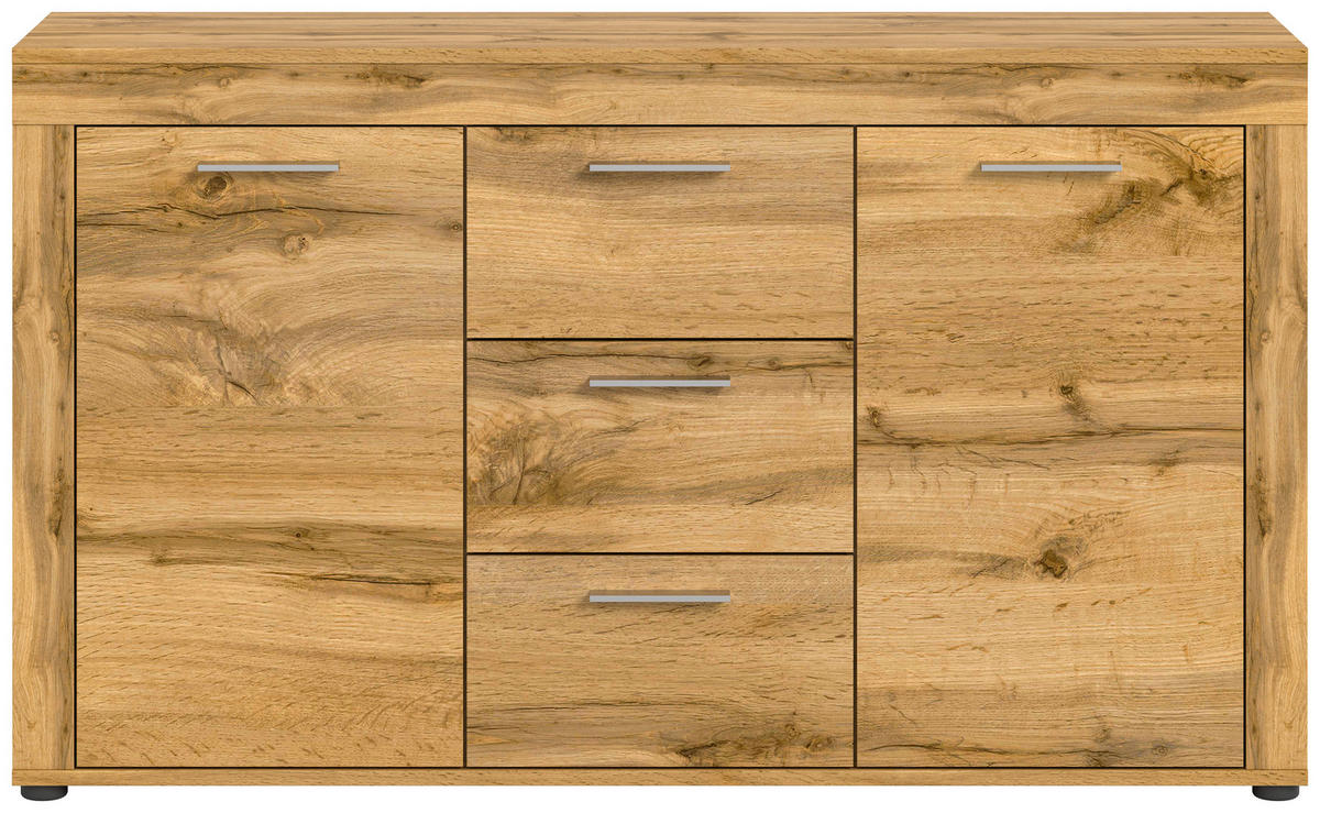 SIDEBOARD Jam  in 125/80/35 cm  - Eiche Wotan/Silberfarben, Design, Holzwerkstoff/Kunststoff (125/80/35cm) - MID.YOU