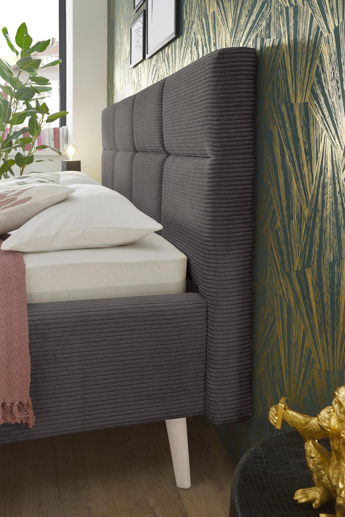 POLSTERBETT 140/200 cm,  in Grau,  - Eichefarben/Grau, KONVENTIONELL, Holz/Textil (140/200cm) - SetOne by Musterring