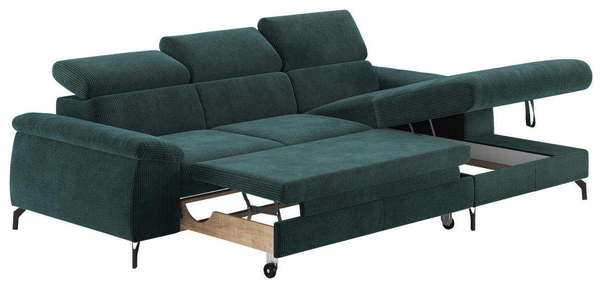 ECKSOFA in Cord Petrol  - Petrol/Schwarz, Design, Textil/Metall (244/166cm) - Livetastic