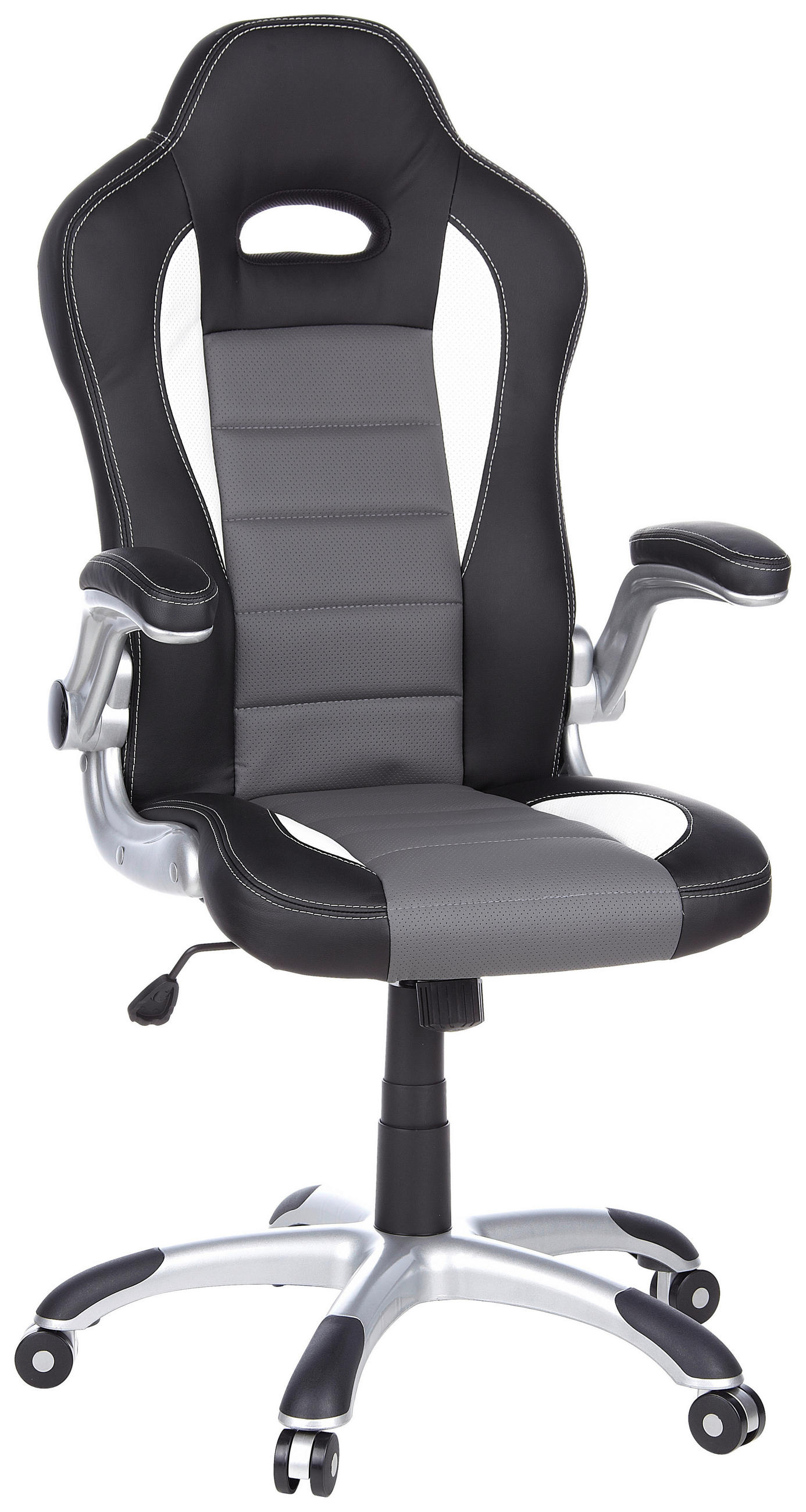 HERNÍ ŽIDLE, vzhled kůže, šedá, černá, bílá - šedá/bílá, Moderní, textil/plast (64/118/57cm) - MID.YOU