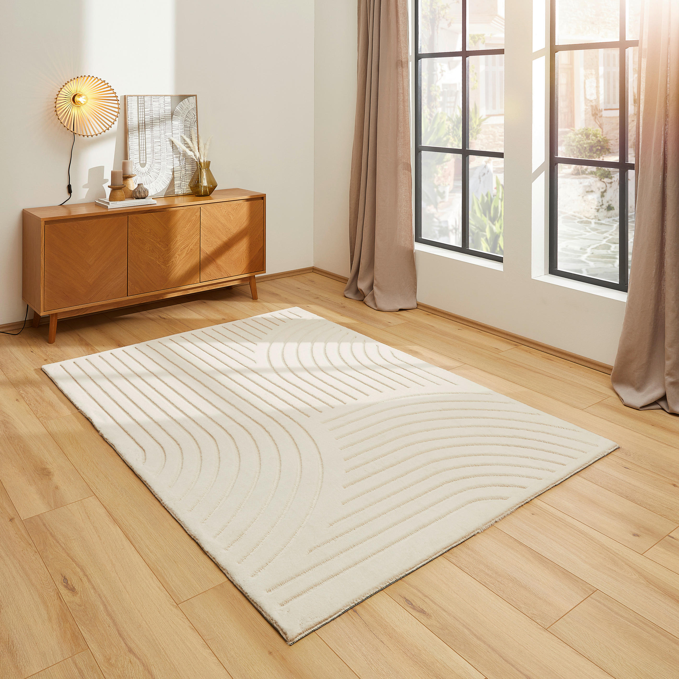 Thumbnail - Novel Hochflorteppich Siena, Beige, Kunststoff, geometrisch, rechteckig, 130x190 cm, Bsci, Oeko-Tex® Standard 100, für F...