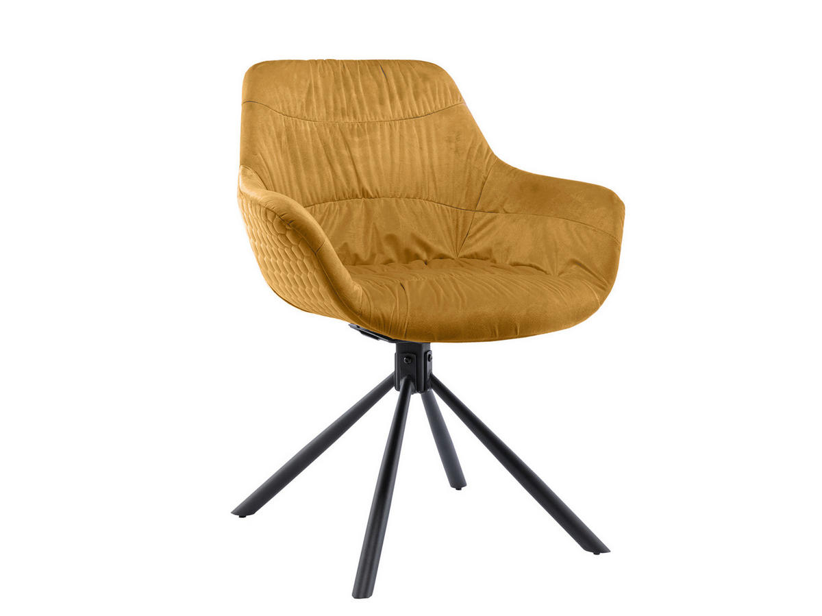 ARMLEHNSTUHL  in Samt  - Senfgelb/Schwarz, MODERN, Textil/Metall (64/82/63cm) - Livetastic