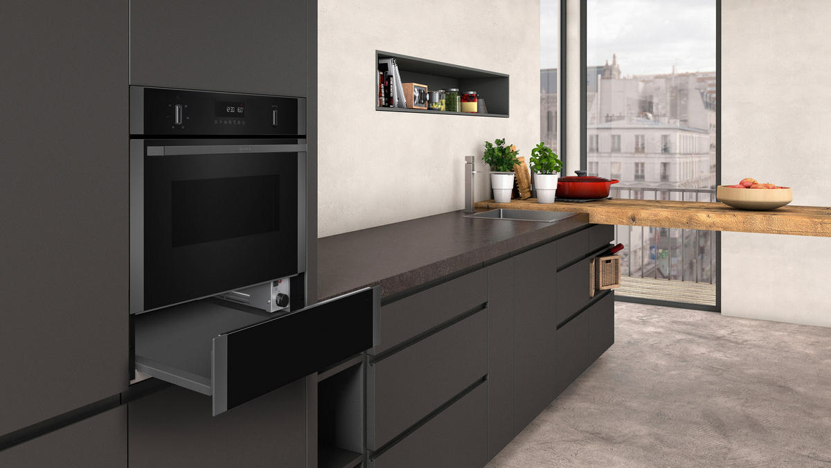 WÄRMESCHUBLADE Graphite-Grey Edition  - Edelstahlfarben/Schwarz, Design, Metall (59,4/14,0/54,0cm) - Neff