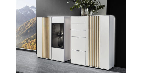 HIGHBOARD Wildeiche furniert Grau, Eichefarben - Eichefarben/Schwarz, Design, Glas/Holz (105/128/37cm) - Ambiente