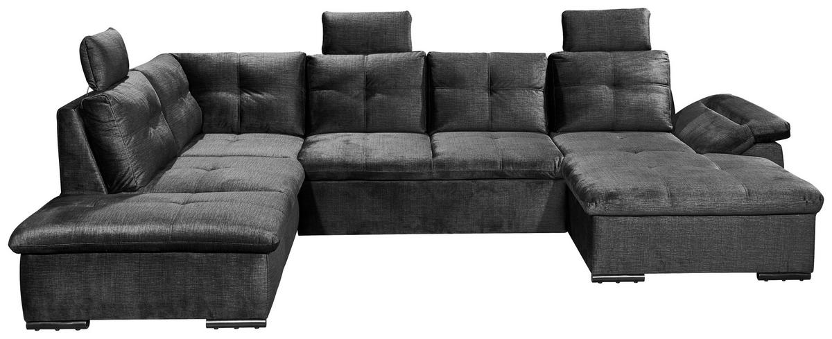 WOHNLANDSCHAFT Schwarz Mikrovelours  - Schwarz, KONVENTIONELL, Kunststoff/Textil (217/334/127cm) - Carryhome