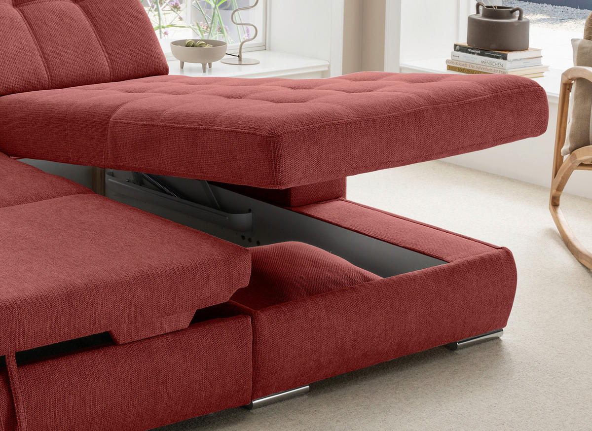 ECKSOFA Chenille Rot  - Chromfarben/Rot, Konventionell, Textil/Metall (283/186cm) - Livetastic