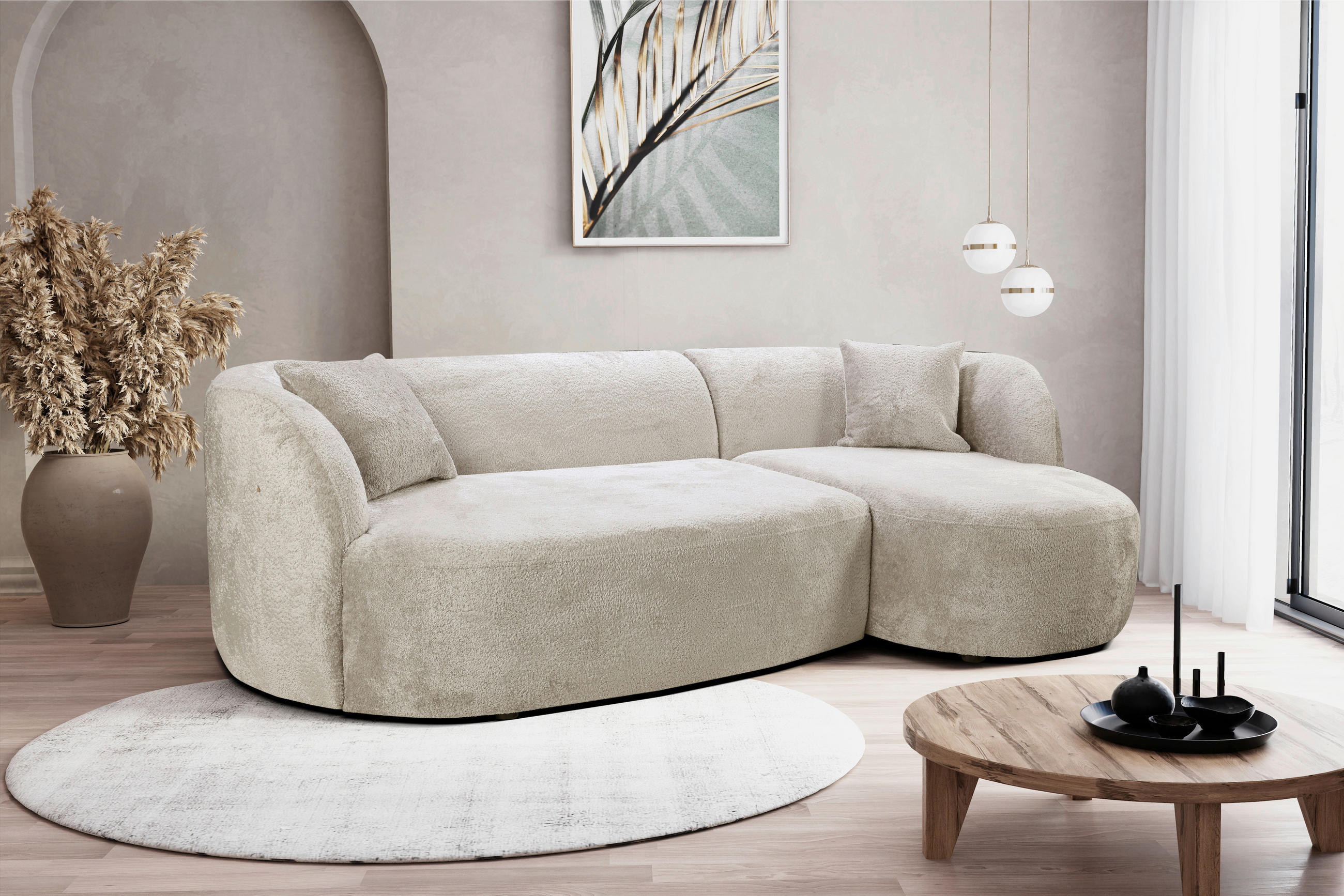 ECKSOFA Weiß Bouclé  - Schwarz/Weiß, Design, Kunststoff/Textil (264/143cm) - MID.YOU