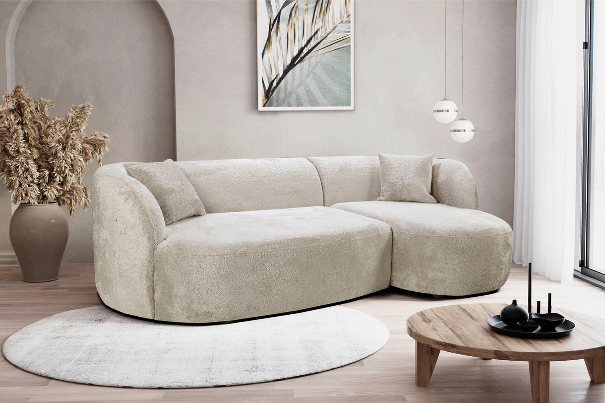 ECKSOFA in Bouclé Weiss  - Weiss/Schwarz, Design, Kunststoff/Textil (264/143cm) - MID.YOU