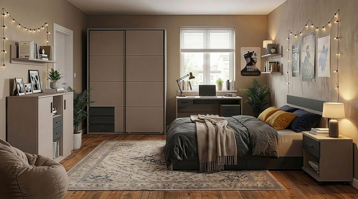 VISOKA KOMODA   122/105/41 cm   grafitno siva, siva, sahara  - sahara/siva, Dizajnerski, pločasti materijal/plastika (122/105/41cm) - Carryhome