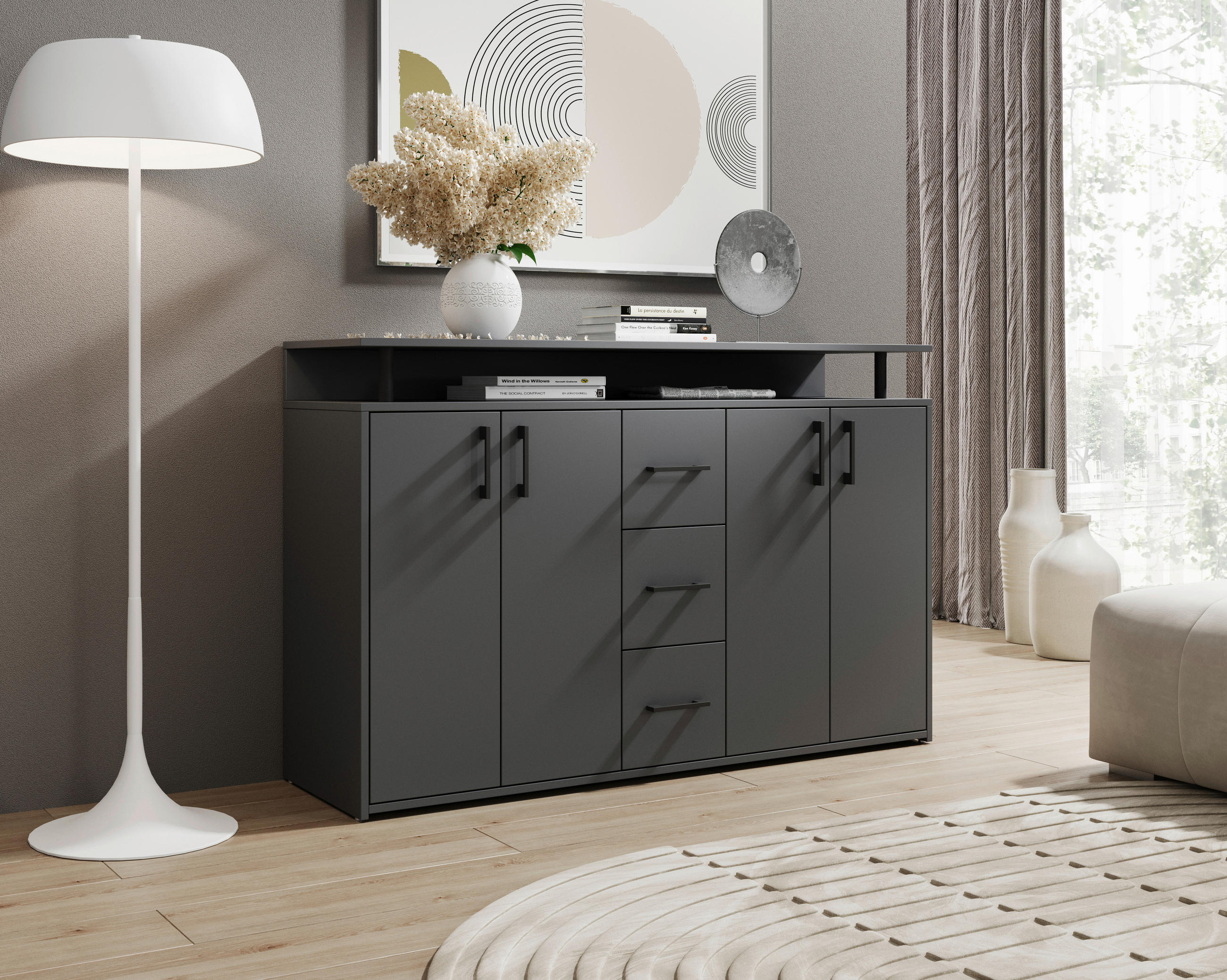 SIDEBOARD 139/90/34 cm  in Anthrazit  - Anthrazit/Schwarz, KONVENTIONELL, Holzwerkstoff/Kunststoff (139/90/34cm) - Carryhome