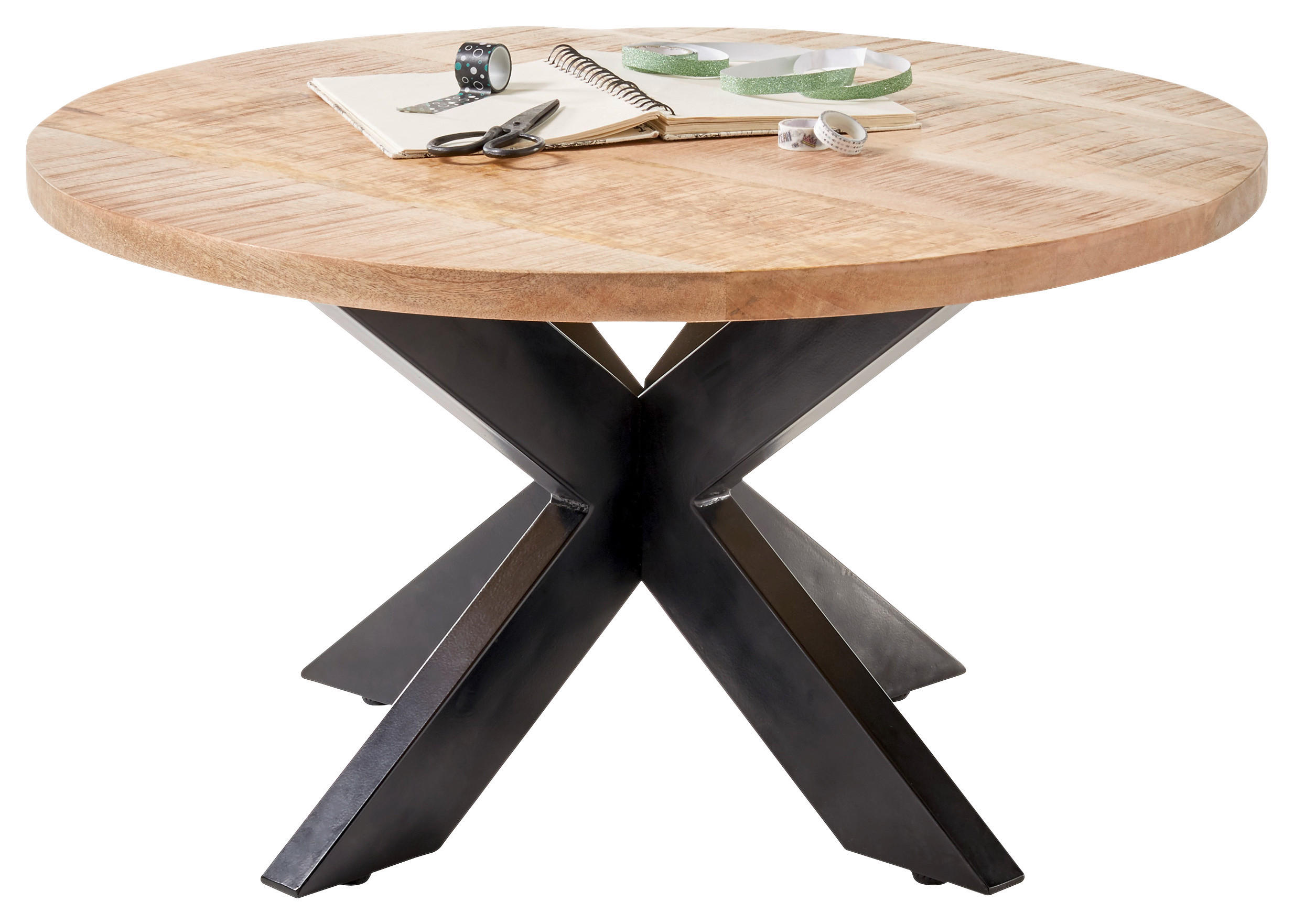 COUCHTISCH Mangoholz massiv 80/80/47 cm rund Naturfarben, Schwarz  - Schwarz/Naturfarben, Natur, Holz/Metall (80/80/47cm) - Livetastic